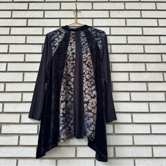 LOGO Lavish by Lori Goldstein Black Velvet Jacquard Mock Neck Tunic Top L - Picture 7 of 9